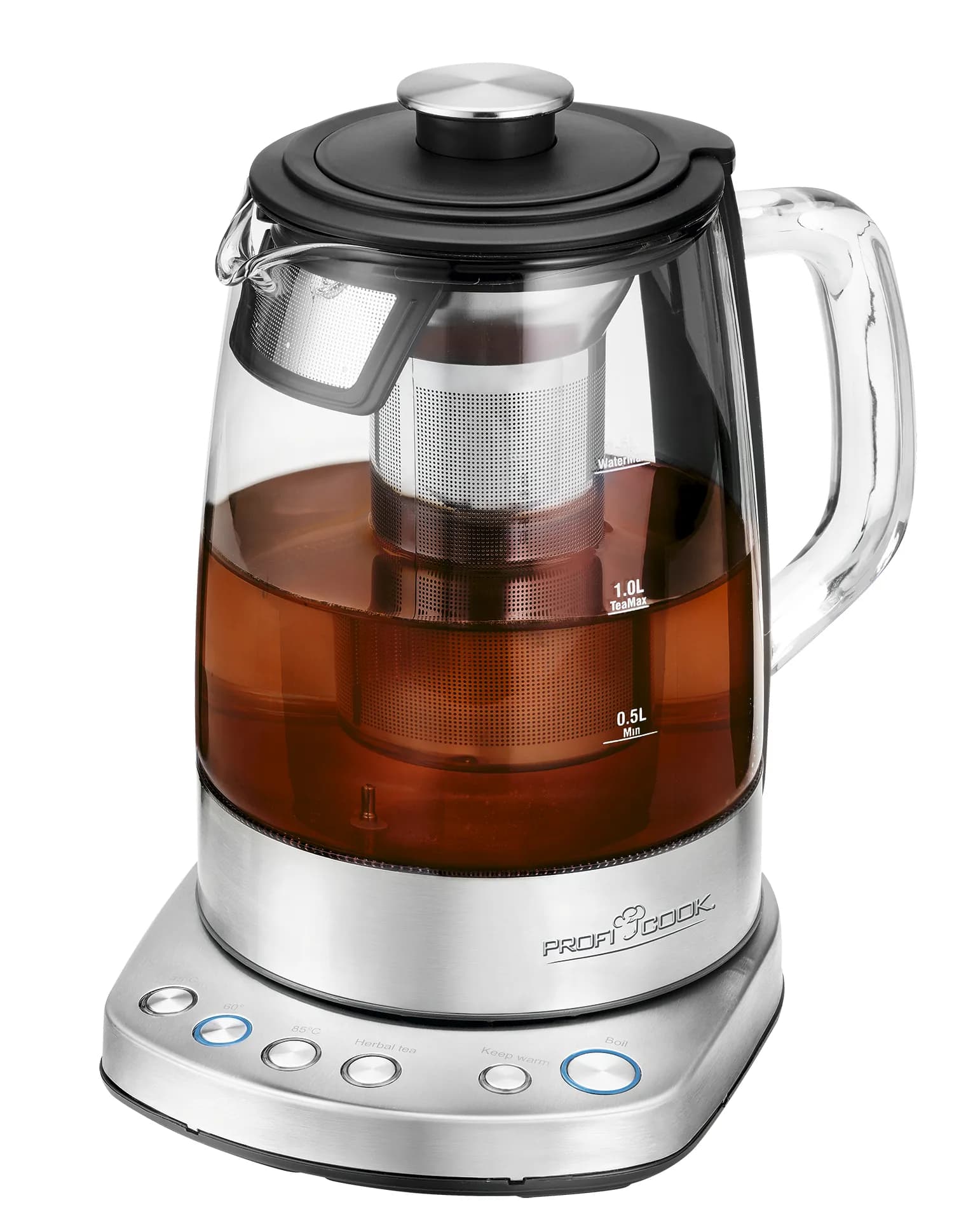 ProfiCook PC-WKS 1167 G -vedenkeitin, 1,5 l, 2200 W, ruostumaton teräs/lasi