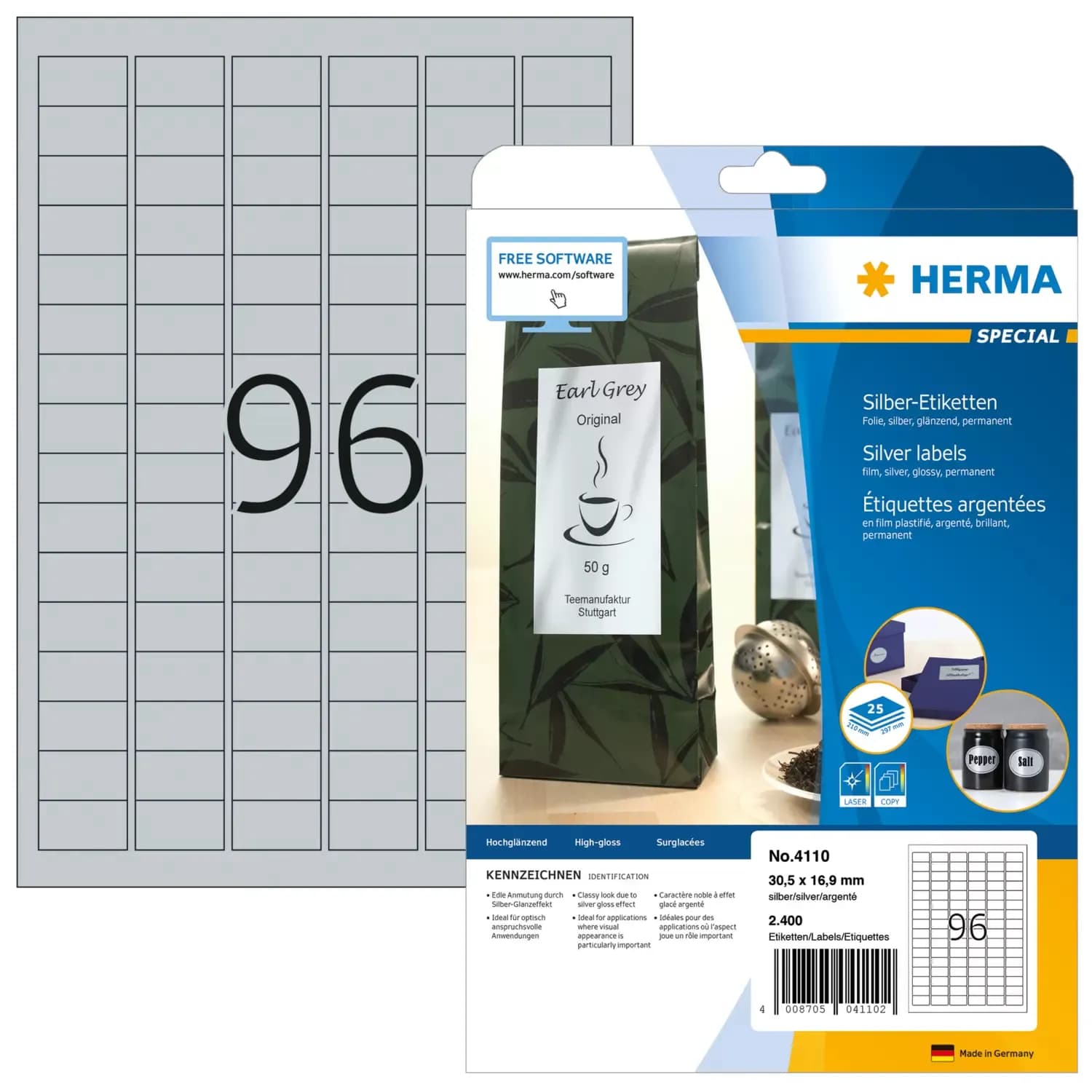 Herma label film 30,5x16,9 silver glossy (2400)
