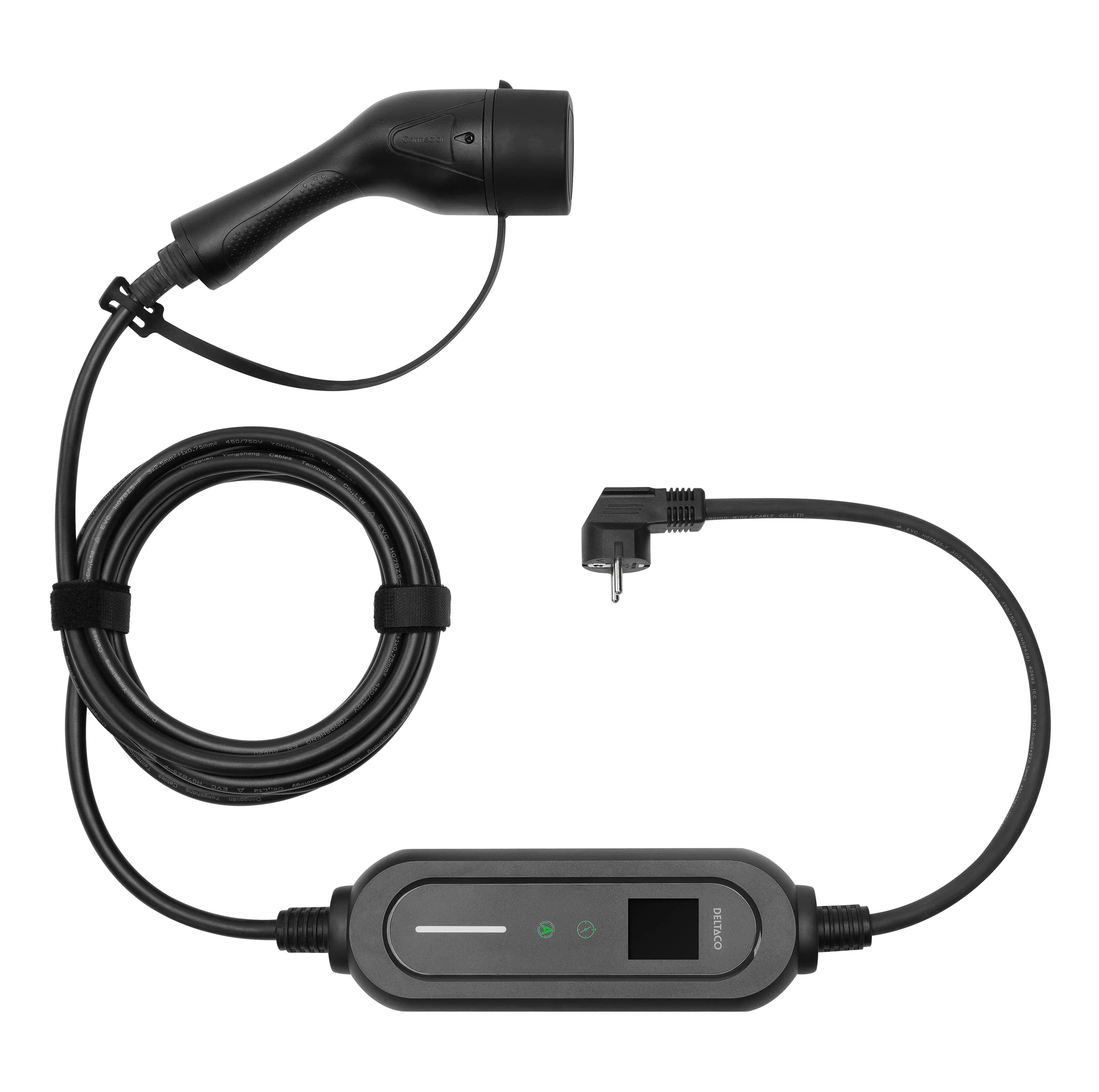 DELTACO E-Charge, cable Mode2, Schuko W/temp - type 2, 6-16A, 4+1.5M