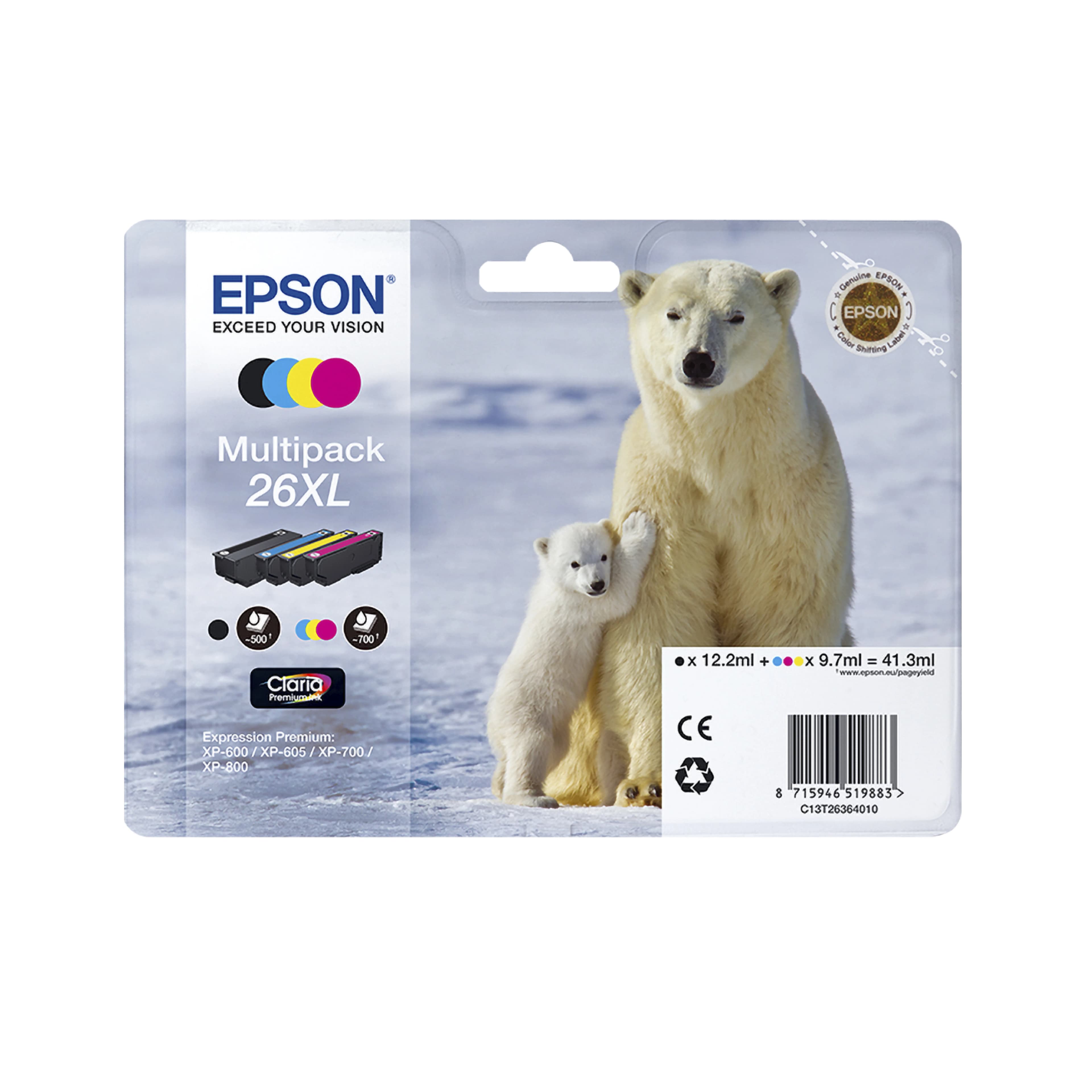 Epson 26XL -mustekasettipakkaus, musta/syaani/magenta/keltainen, 4 kpl