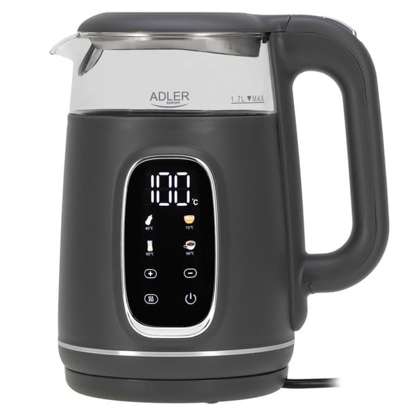 Adler AD 1305GS -vedenkeitin, 1,7 l, 2200 W, harmaa/hopea