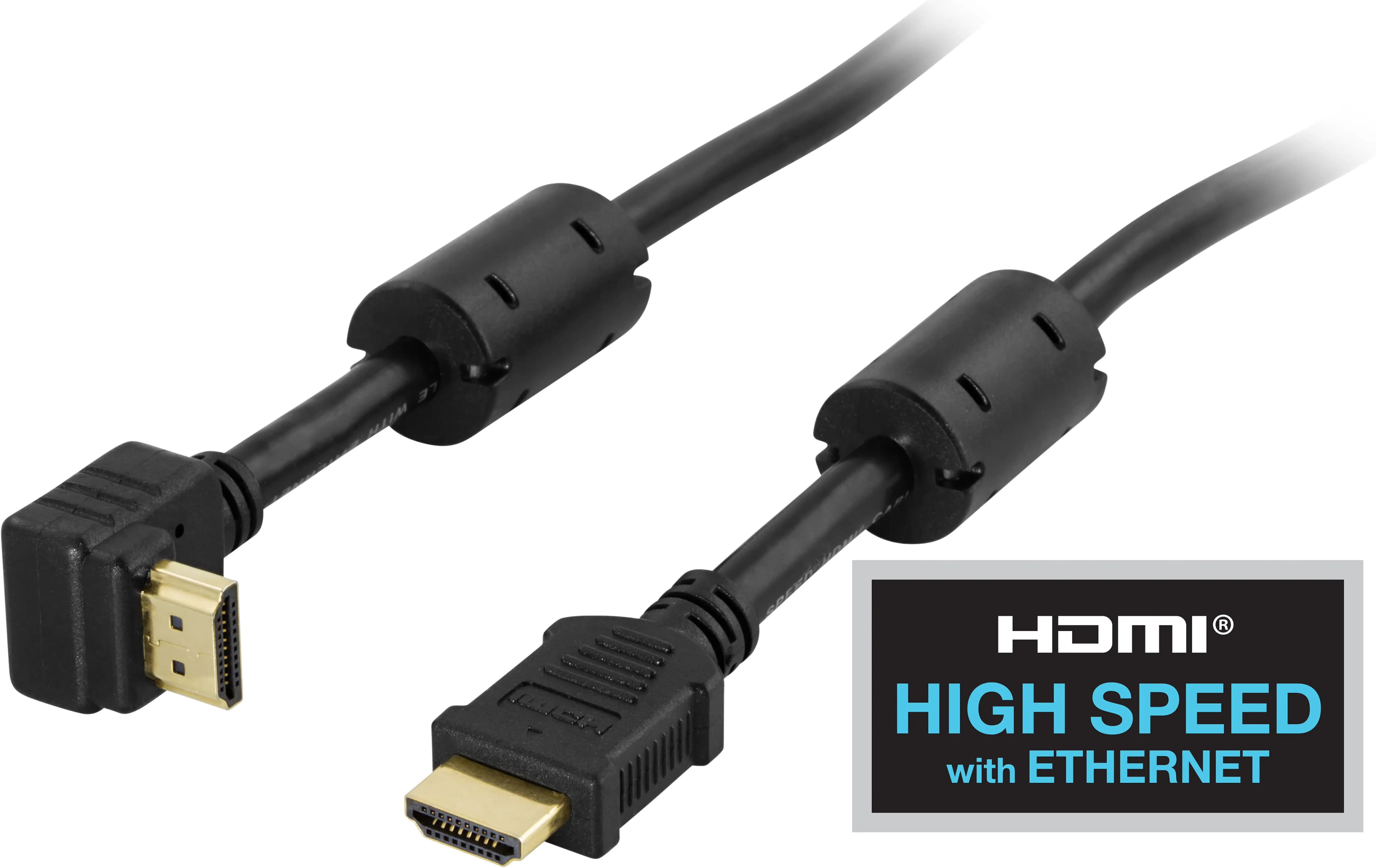 Deltaco Angled HDMI 2.0 -kaapeli, jossa Ethernet, 1 m, musta