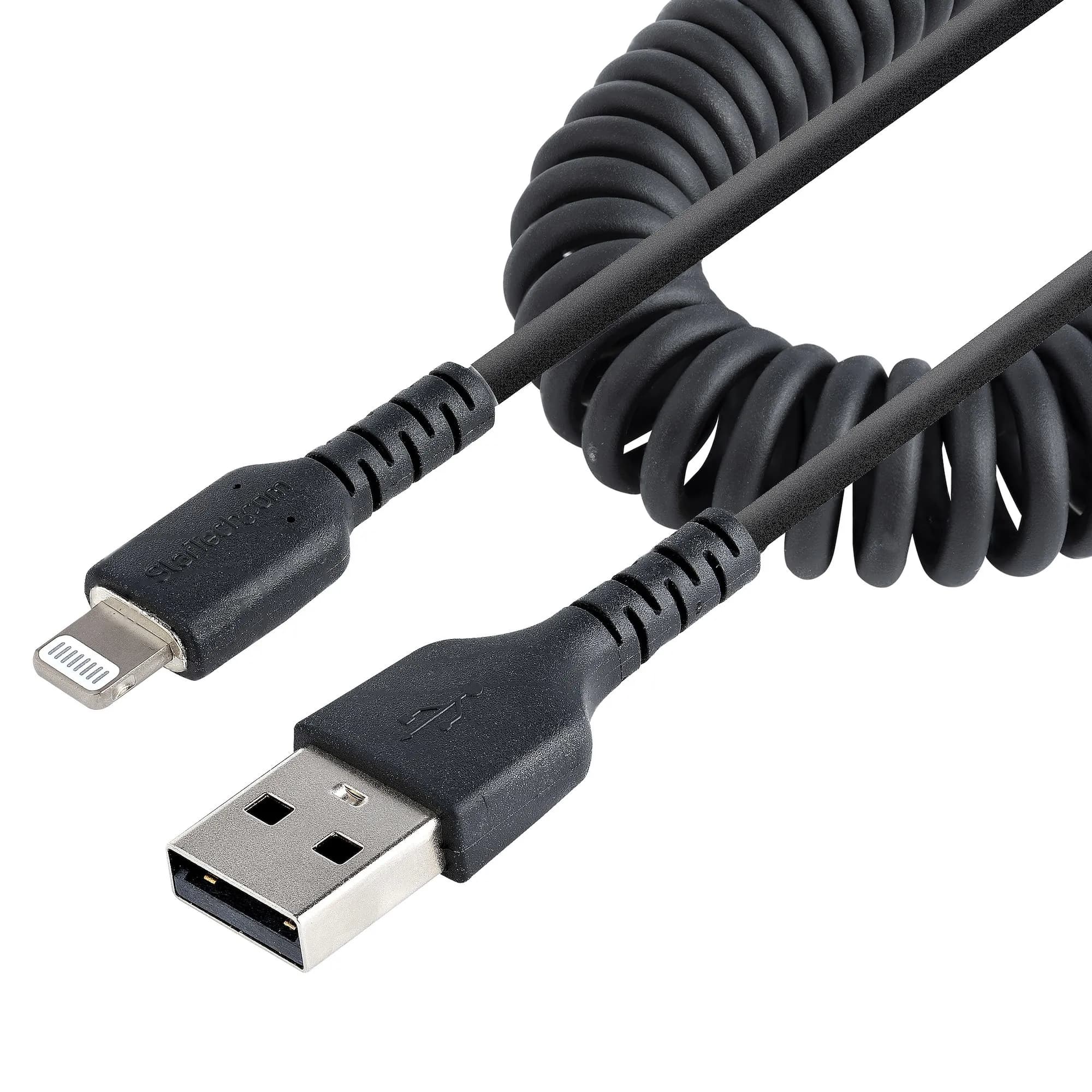 Coiled USB-A – Lightning -kaapeli, 0,5 m, musta
