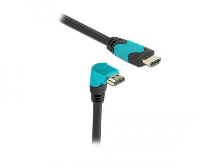 DeLOCK Angled HDMI 2.1 -kaapeli, jossa 8K, jossa Ethernet, 2 m, musta/turkoosi