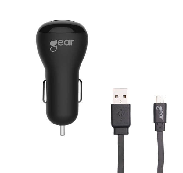 GEAR Laturi 12-24V 2xUSB 2,4A MicroUSB 1m, Musta