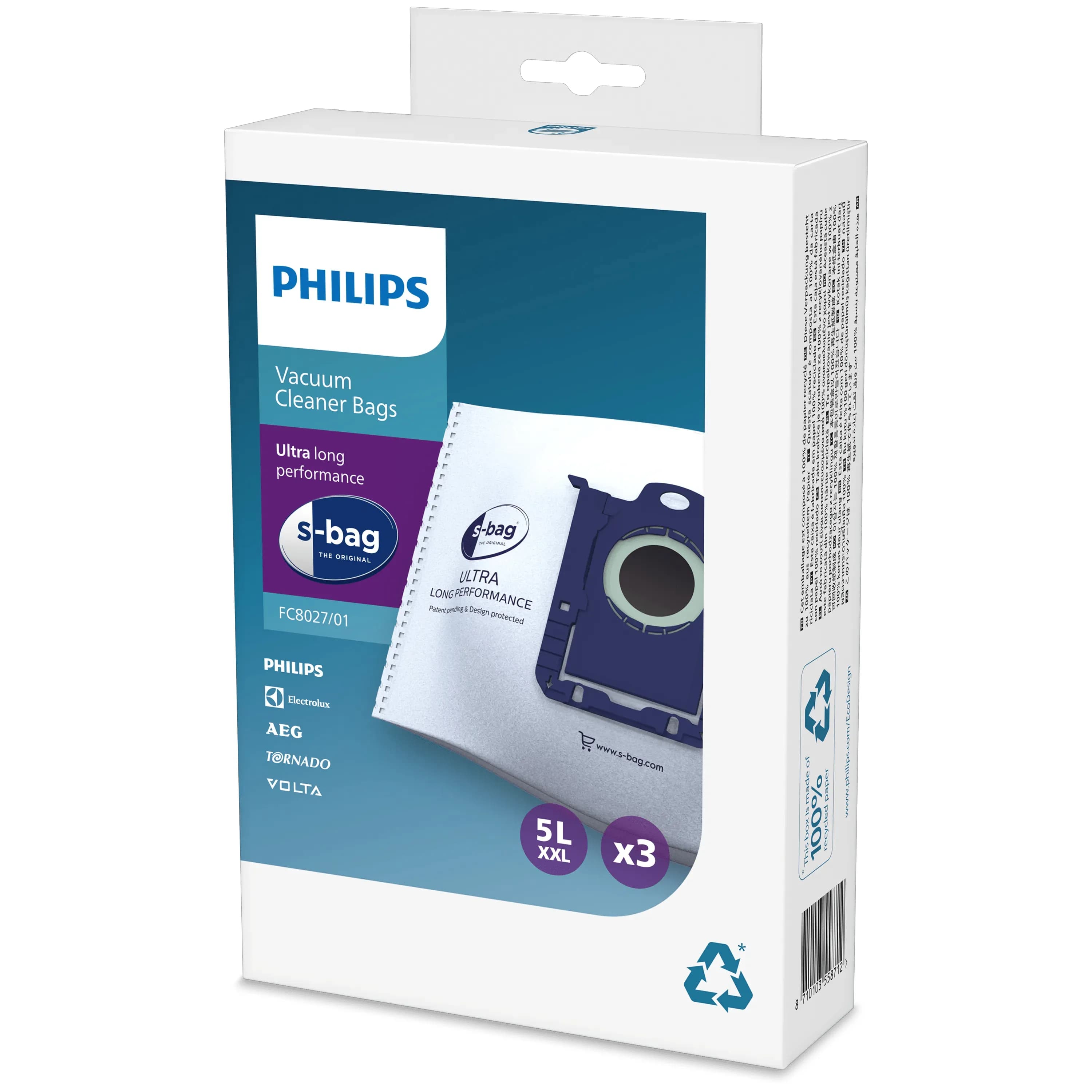 Philips S-bag Ultra Long Performance FC8027/01 -pölypussit, 5 L, 3 kpl