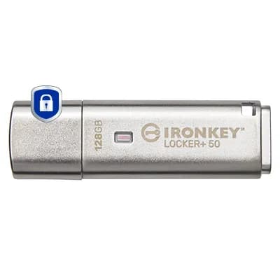 Kingston IronKey Locker+ 50 USB 3.2 Gen 1 128 Gt -muistitikku, hopea