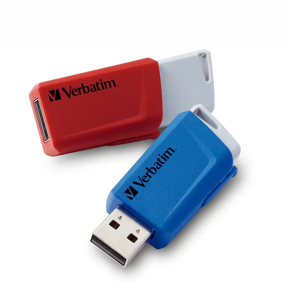 Verbatim Store ’n’ Click USB 3.2 Gen 1 32 Gt -muistitikku, 2-pack, sininen/harmaa/punainen