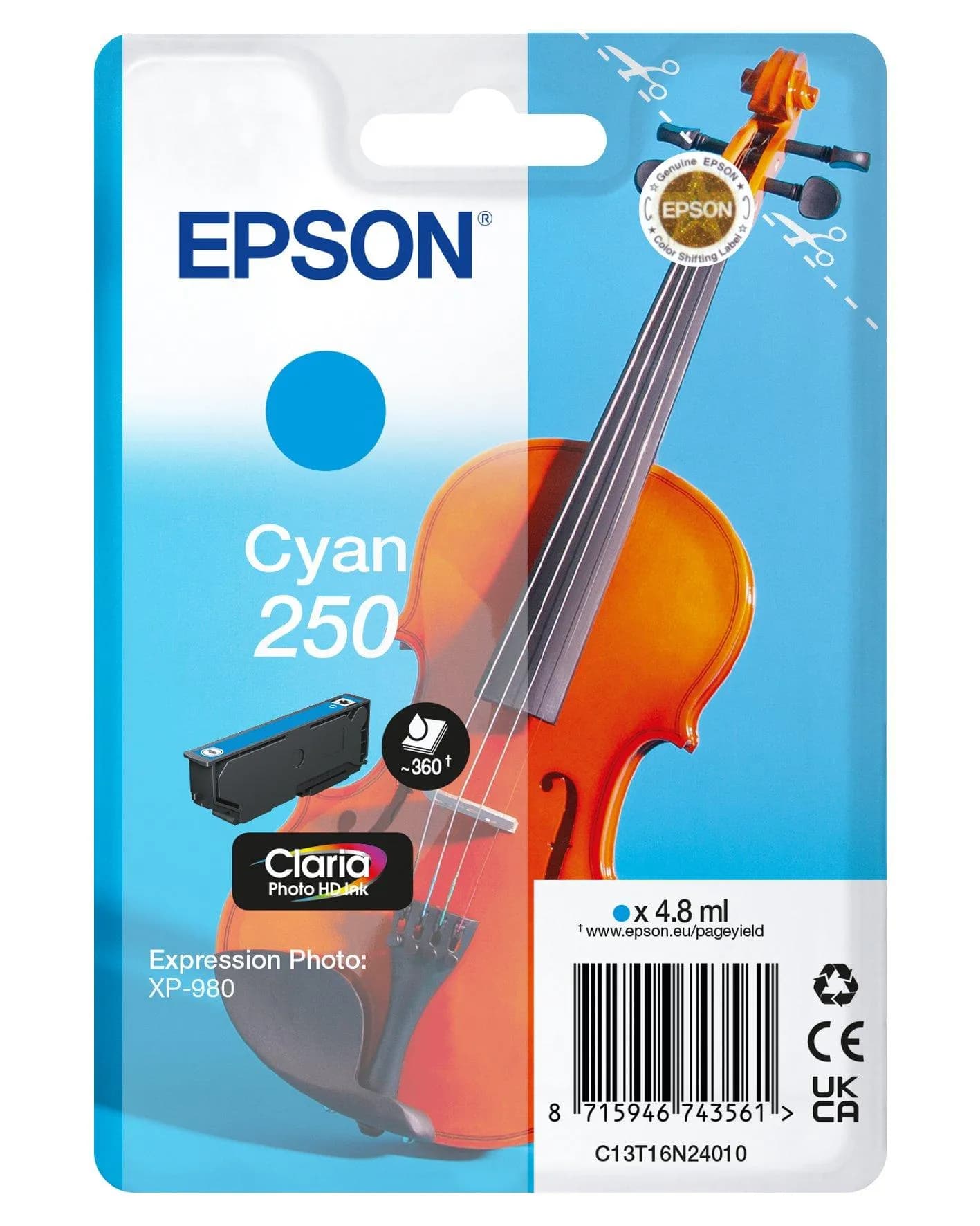 Epson 250 -mustekasetti, 4.8 ml, cyan