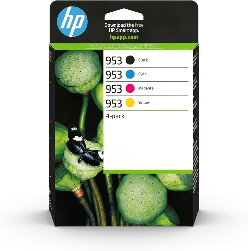 HP 953 alkuperäisten mustepatruunoiden 4 värin yhdistelmäpakkaus, musta/syaani/magenta/keltainen, Perusvärintuotto, Väriainepohjainen muste, Väriainepohjainen muste, 20 ml, 9 ml, 4 kpl