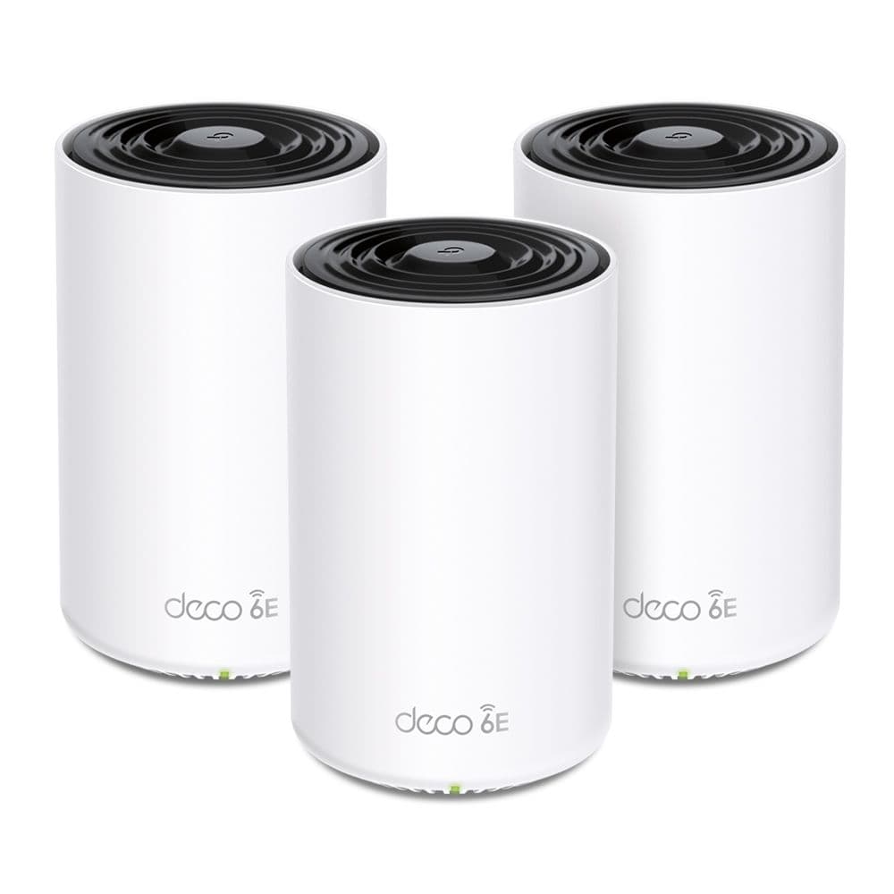 TP-Link Deco XE75 V1 - Wi-Fi-järjestelmä (3 reititintä) - enintään 7200 neliöjalkaa - verkko - GigE - Wi-Fi 6E - Tri-Band
