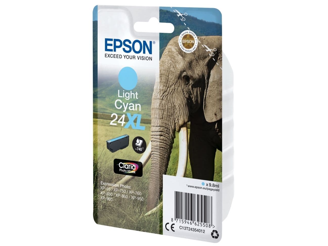 Epson 24XL - 9,8 ml - XL - Vaaleansyaani - alkuperäinen - blækpatron - Expression Photo XP-55, 750, 760, 850, 860, 950, 960, 970 Expression Premium XP-750, 850