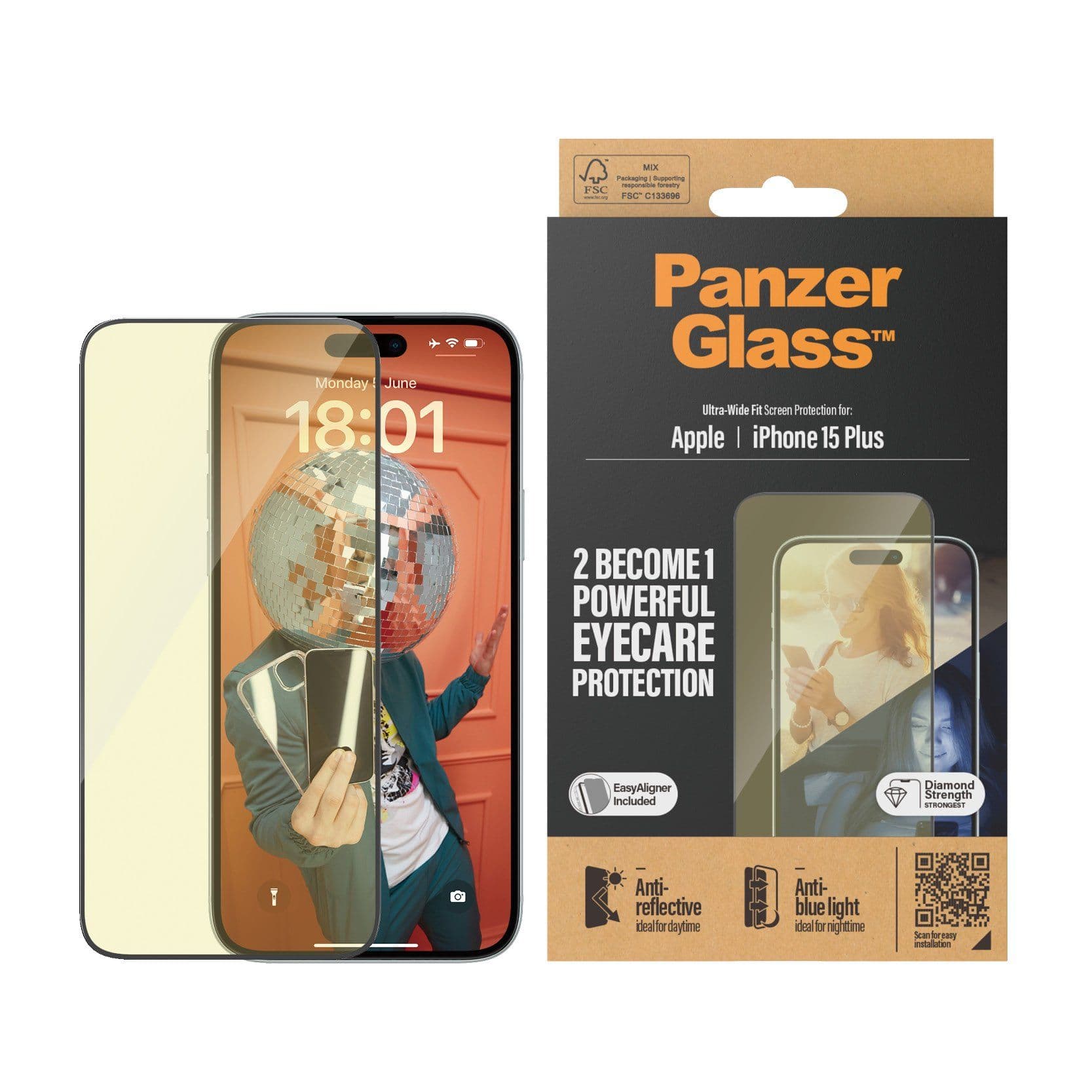 PanzerGlass™ | Ultra-Wide Fit - Näytönsuojaus matkapuhelimelle - EyeCare Protection | Apple iPhone 15 Plus