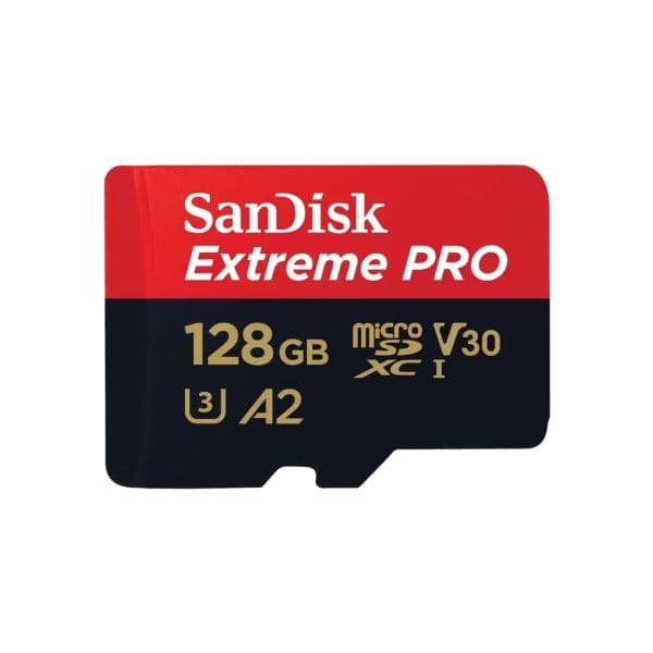 SanDisk Extreme Pro - Flash-muistikortti - (microSDXC-SD-sovitin sisältyy) - 128 GB - A2 / Video Class V30 / UHS-I U3 / Class10 - microSDXC UHS-I