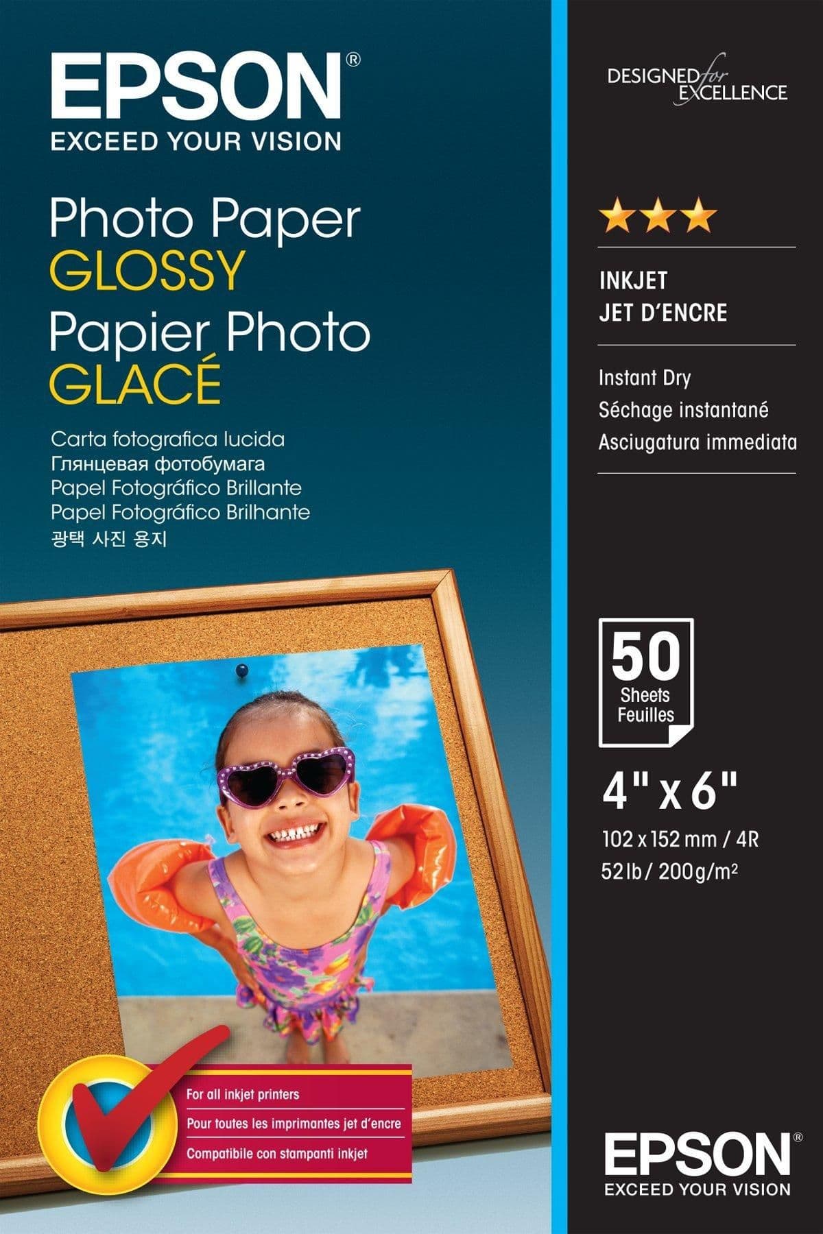 Epson Photo Paper Glossy - 10x15cm - 50 Arkkia, Kiilto, 200 g/m², 50 arkkia, - WorkForce WF-7620DTWF - WorkForce WF-7610DWF - WorkForce WF-7110DTW - WorkForce WF-3640DTWF -..., 100 mm, 150 mm