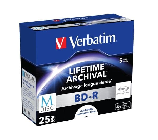 Verbatim M-Disc - 5 x BD-R - 25 GB 4x - mustesuihkukäyttöön tarkoitettu tulostuspalkki - cd-levyt