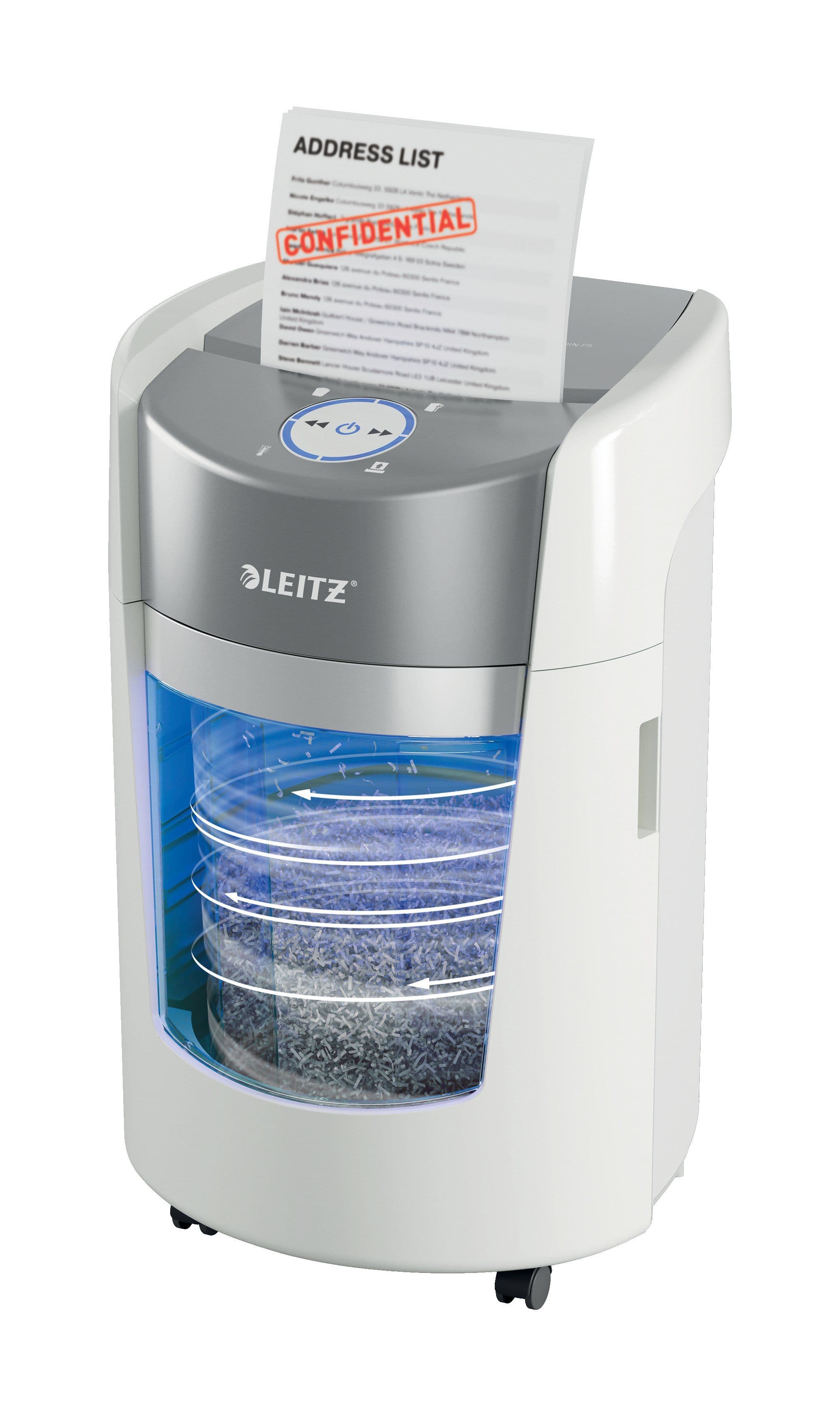 Leitz IQ OptiMax Small Office 350 paperisilppuri, P5, Mikroleikkaava, 22,3 cm, 2 x 15 mm, 22 L, 350 arkkia, 58 dB