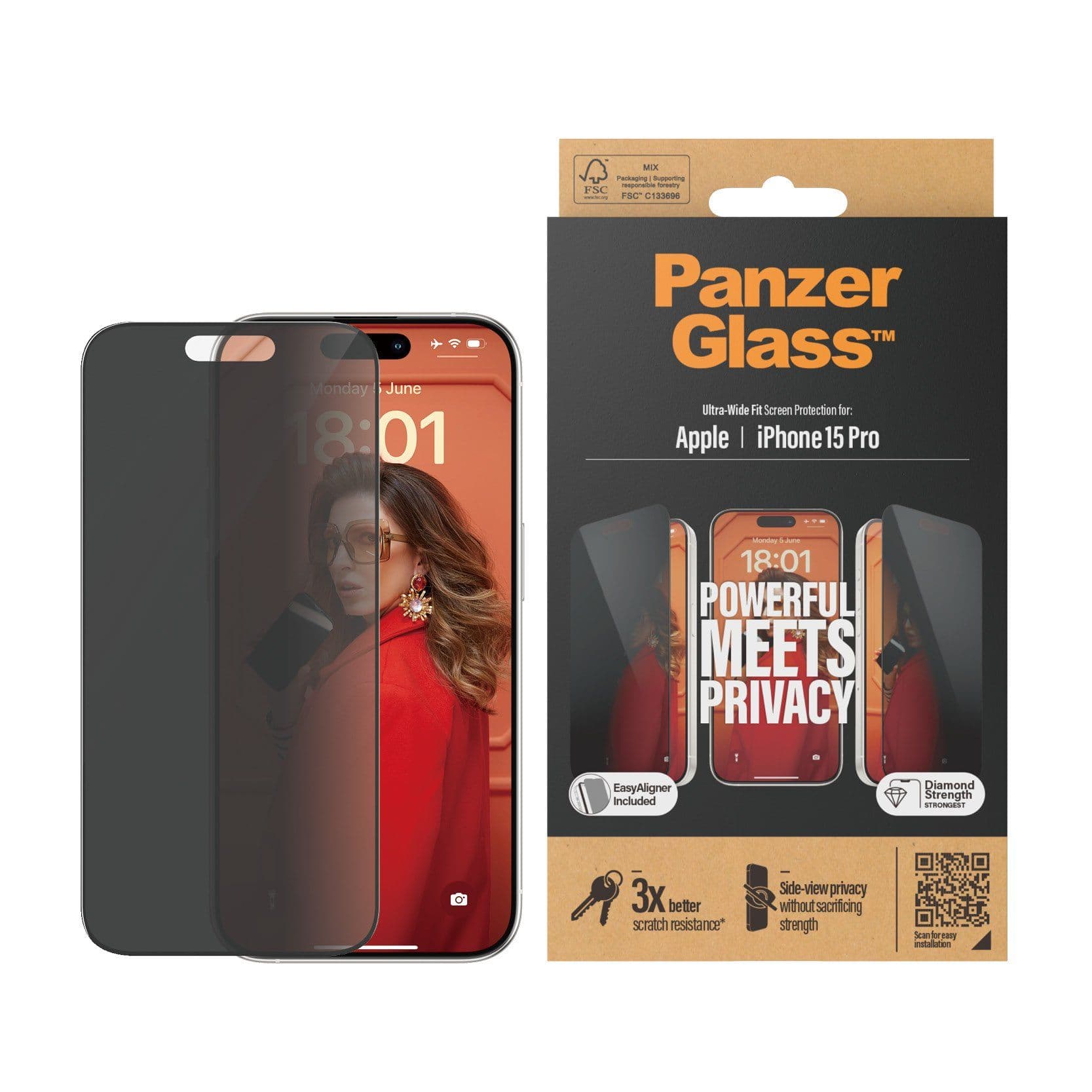 PanzerGlass™ | Ultra-Wide Fit - Näytönsuojaus matkapuhelimelle - Privacy Edition | Apple iPhone 15 Pro