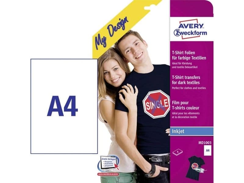 Avery Zweckform My Design Textilfolie für farbige Textilien - A4 (210 x 297 mm) 4 ark mønsteroverførsler