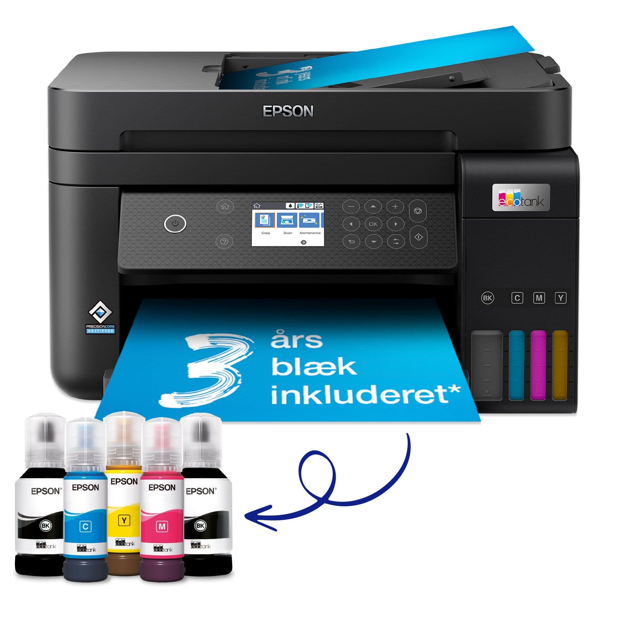 Epson EcoTank ET-3850, Mustesuihku, Väritulostus, 4800 x 1200 DPI, A4, Suoratulostus, Musta