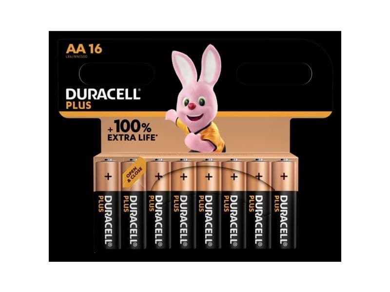 Duracell Plus 100, Kertakäyttöinen akku, AA, Alkali, 1,5 V, 16 kpl, Monivärinen
