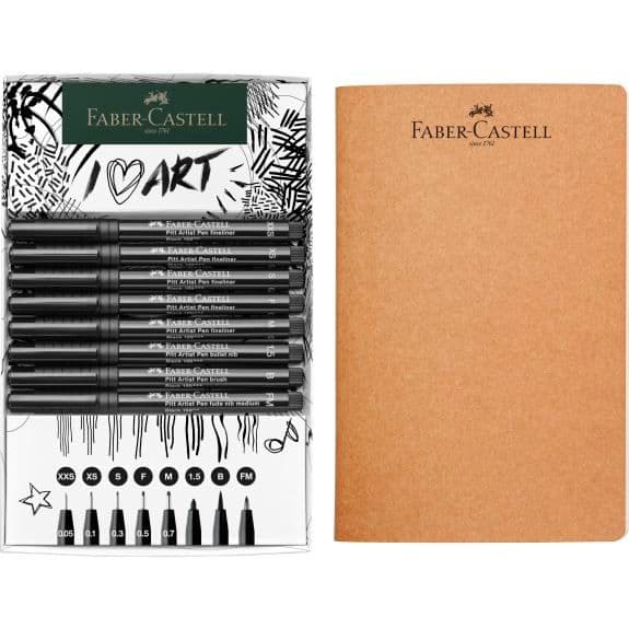 Faber-Castell Pitt -taiteilijatussi, 8 kpl kokolajitelma + luonnoslehtiö