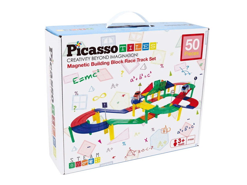 Picasso Tiles 50pc Magnetic Race Track Building Blocks