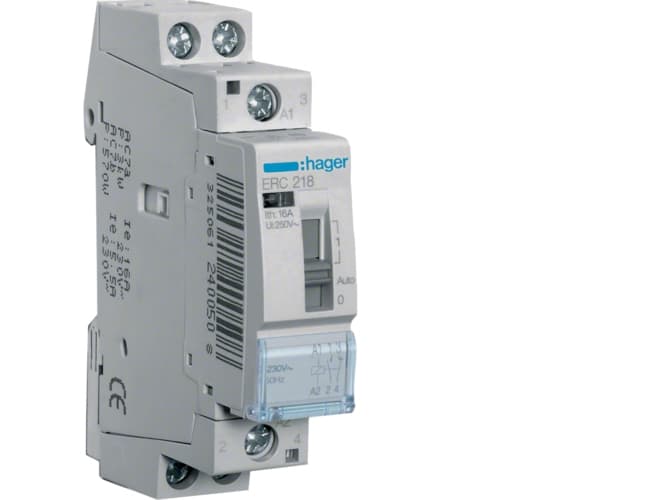 Hager ERC218, Grå, 1 - 10 mm², 230 V, 50 Hz, 16 A, 17,85 x 60 x 83 mm, 17,85 x 60 x 83 mm