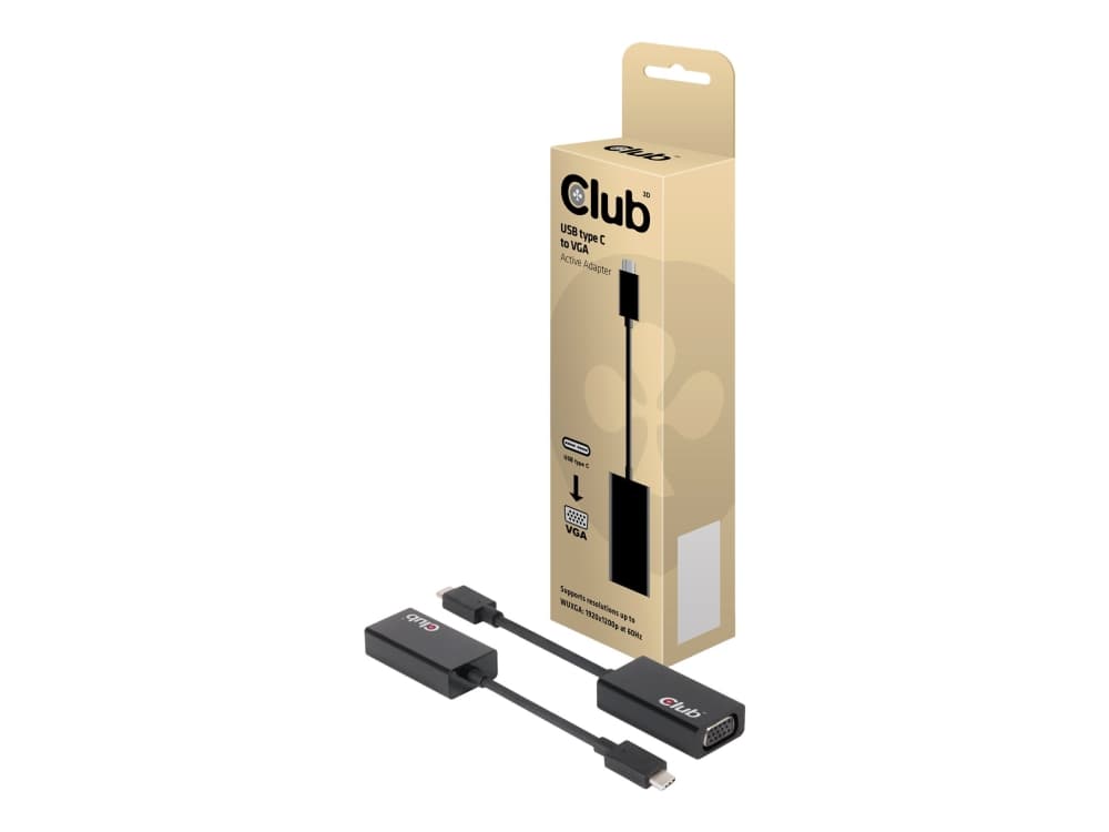 CLUB3D USB 3.1 Type C to VGA Active Adapter, 0,15 m, USB C, VGA, Uros, Naaras, Suora
