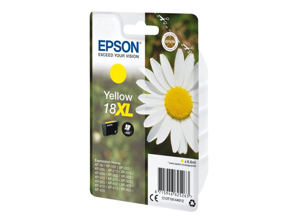 Epson Daisy Yksittäispakkaus, keltainen 18XL Claria Home -muste, Korkea (XL) värintuotto, Väriainepohjainen muste, 6,6 ml, 450 sivua, 1 kpl