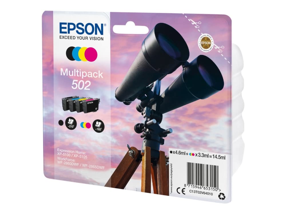 Epson Multipack 4-colours 502 Ink, Perusvärintuotto, 4,6 ml, 3,3 ml, 210 sivua, 1 kpl, Monipakkaus
