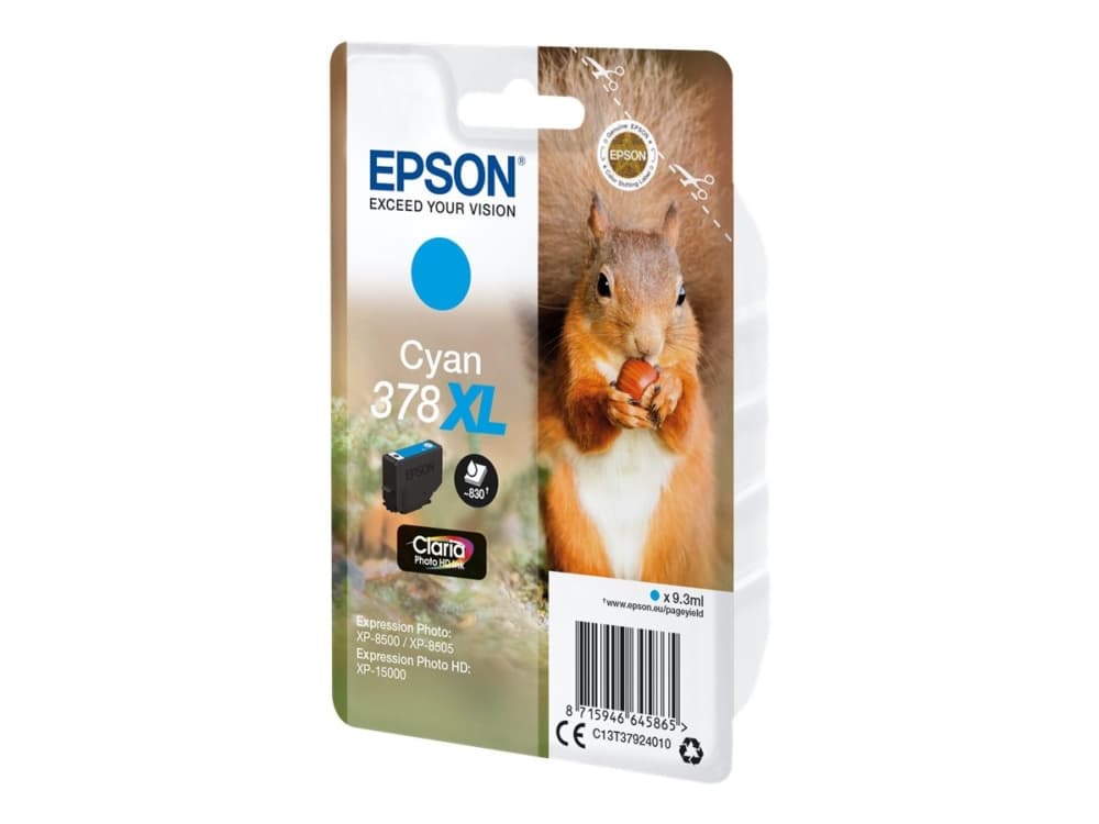 Epson Squirrel Singlepack Cyan 378XL Claria Photo HD Ink, Korkea (XL) värintuotto, 9,3 ml, 830 sivua, 1 kpl