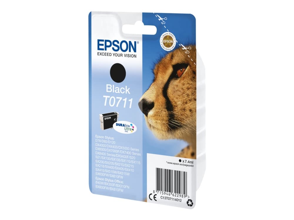 Epson T0711 - 7 ml - musta - alkuperäinen - värikasetti - Stylus DX9400, SX115, SX210, SX215, SX218, SX415, SX515, SX610 Stylus Office BX310, BX610 Stylus Office BX310, BX610