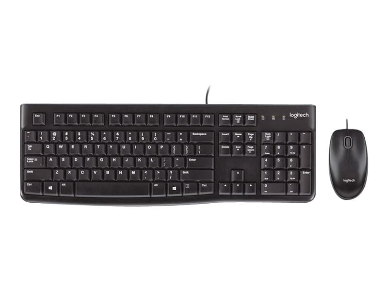 Logitech MK120, Langallinen, USB, QWERTY, musta, Sisältää hiiren