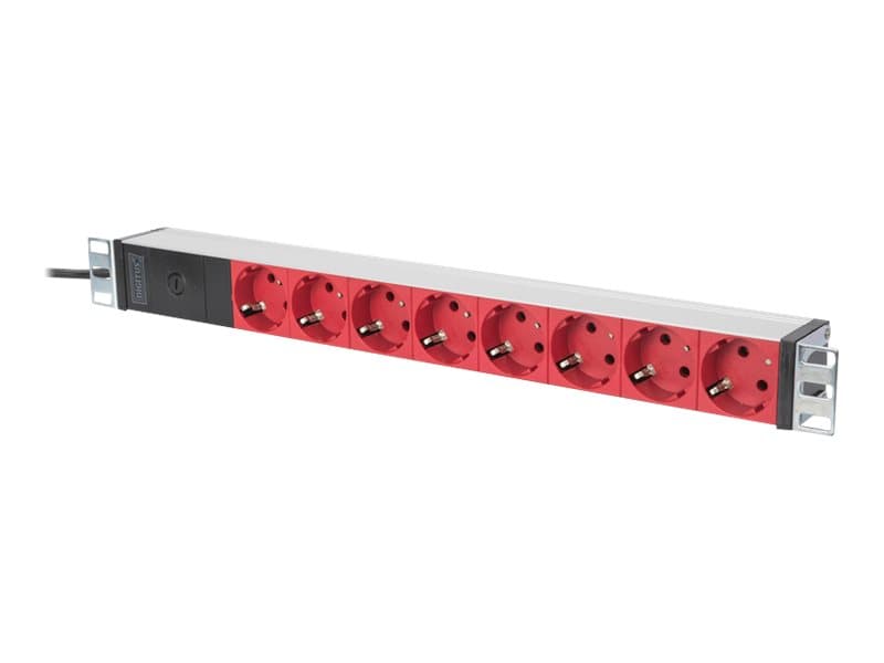 Digitus DN-95410-R, Perus, 0U/1U, Vaaka, Alumiini, Musta, 8 AC-pistorasia(a)