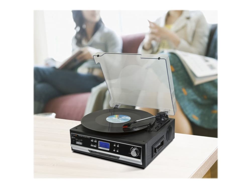 Technaxx TX-22+, Hihnakäyttöinen levysoitin, Puoliautomaattinen, Musta, 33,45,78 RPM, Rotaatio, Keraaminen stereoäänirasia