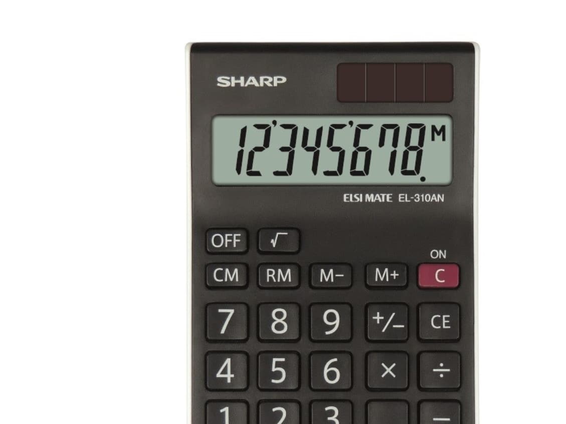 Sharp EL-310AN, Työpöytä, Näyttölaskin, 8 lukua, Näyttön kallistus, Akku/Aurinko, Musta, Valkoinen