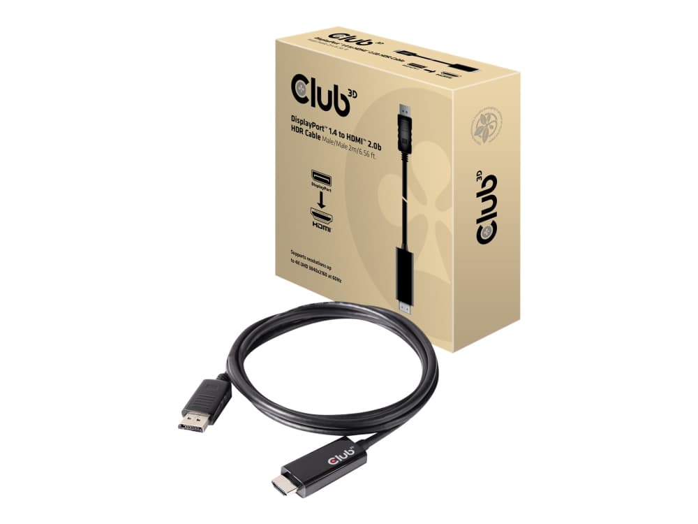 CLUB3D DisplayPort 1.4 to HDMI 2.0b HDR Cable Male/Male 2m/6.56 ft., 2 m, DisplayPort 1.4, HDMI 2.0, Uros, Uros, 4096 x 2160 pikseliä