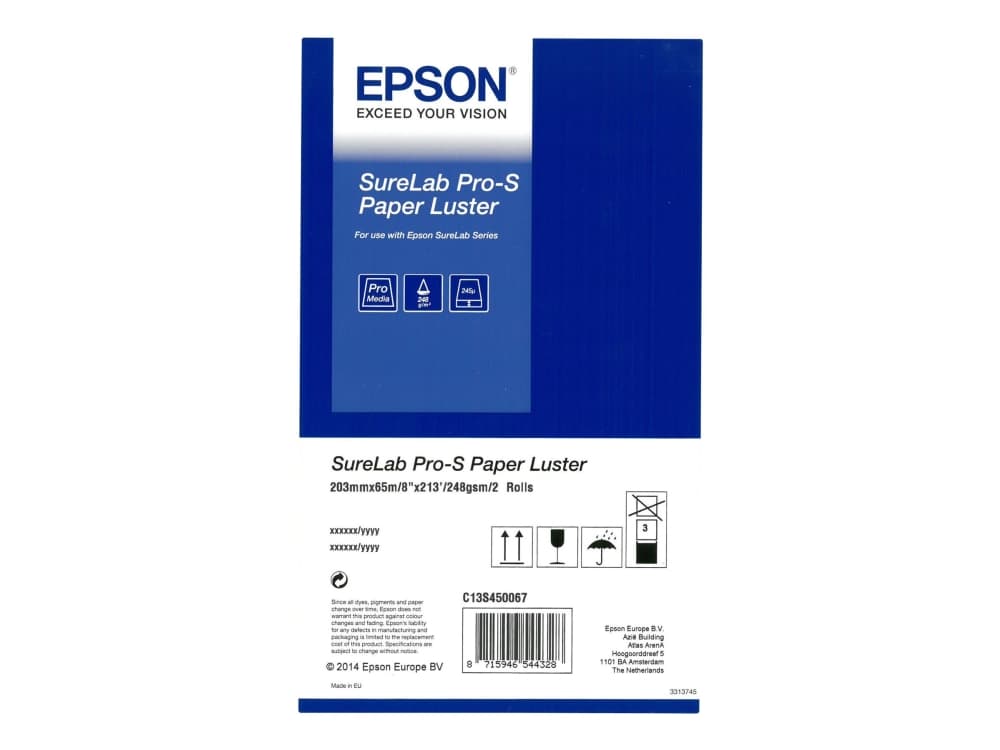 Epson SureLab Pro-S Paper Glossy BP 8x65 2 rolls, Kiilto, 252 g/m², Valkoinen, Polyesteri, 252 µm, SureLab SL-D800 OC-LE SureLab SL-D800 Media Bundle SureLab SL-D800 ML SureLab SL-D800 SureLab D700...