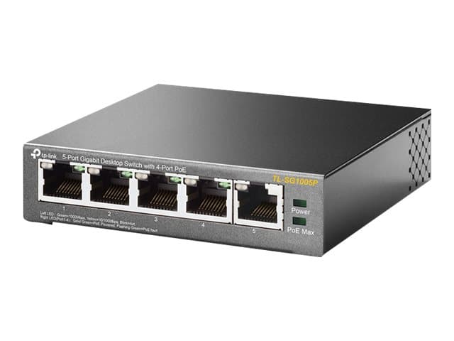 TP-Link TL-SG1005P - Switch - ikke administreret - 4 x 100/1000 PoE 56W + 1 x 10/100/1000