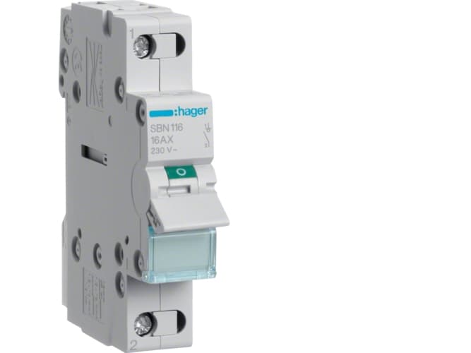 Hager SBN116, 16 A, 440 V, 1 moduuli(t), -20 - 50 °C, -40 - 80 °C, 17,5 mm