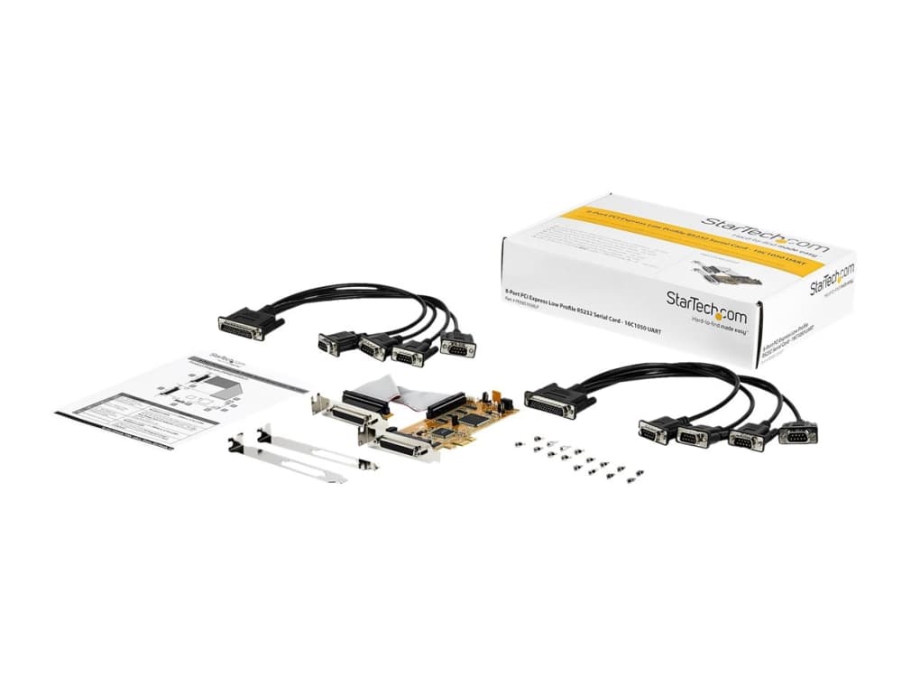 StarTech.com 8-porttinen PCI Express RS232 Serial Adapter Card, PCIe RS232 Serial Card, 16C1050 UART, Low Profile Serial DB9 Controller/Expansion Card, 15kV ESD Protection, Windows/Linux - Full Profile Bracket Incl - Seriel adapter - PCIe lavprofil - RS-232 x 8 - gul - TAA-kompatibel