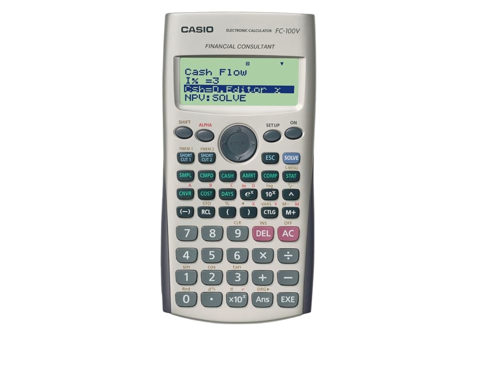 Casio FC-100V, tasku, talous, 10 numeroa, salama, akku, harmaa