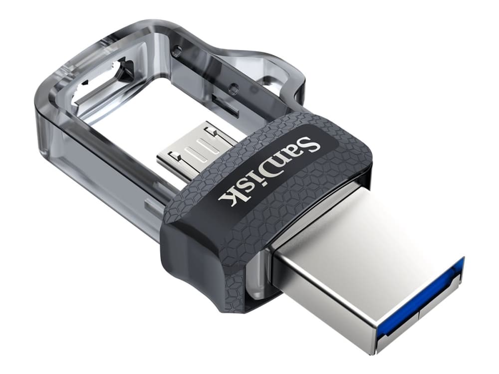 SanDisk Ultra Dual m3.0, 64 GB, USB Type-A / Micro-USB, 3.2 Gen 1 (3.1 Gen 1), Liuku, 5,2 g, Musta, Hopea, Läpinäkyvä