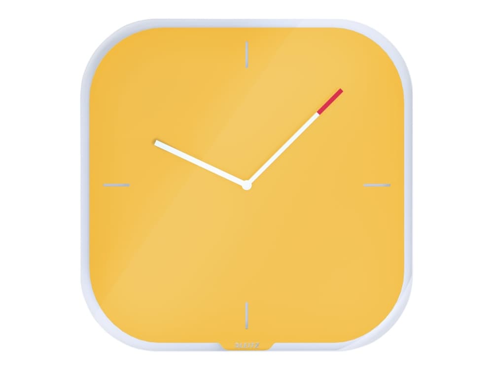 Leitz 90170019, Seinä, Quartz clock, Neliö, Keltainen, Lasi, Aikuiset