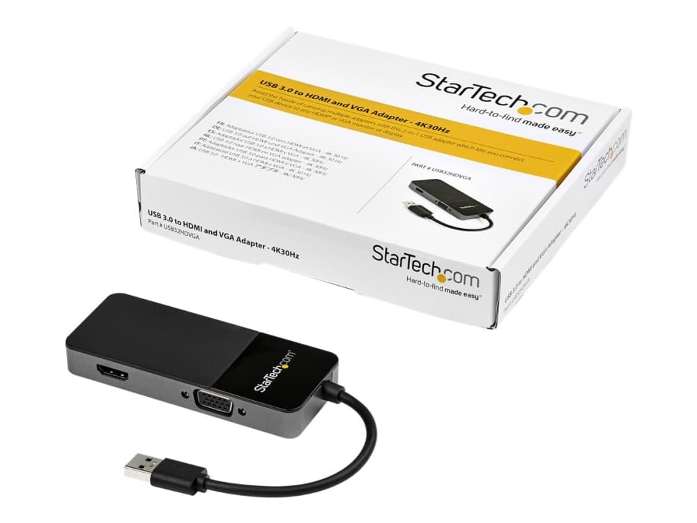 StarTech.com USB32HDVGA, 3.2 Gen 1 (3.1 Gen 1), USB A-tyyppi, HDMI-lähtö, VGA (D-Sub) -lähtö, 3840 x 2160 pikseliä
