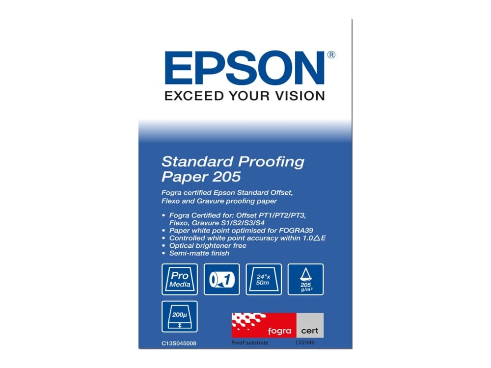 Epson Standard Proofing Paper, 24 x 50 m, 205 g/m², 50 m, 61 cm, 61 cm (24), Puolimatta, 200 µm, 205 g/m²