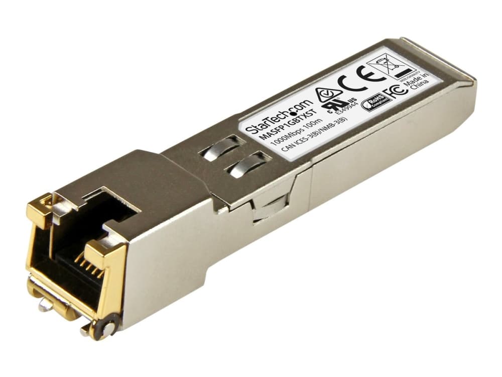 StarTech.com Cisco Meraki MA-SFP-1GB-TX Yhteensopiva SFP-moduuli, 1000BASE-T, SFP to RJ45 Cat6/Cat5e, 10/100/1000 Mbps, RJ-45 (kupari) 100m, Cisco Meraki MS225, MX400, MS250, 1GbE Mini GBIC - Elinikäinen takuu (MASFP1GBTXST) - SFP (mini-GBIC) transceiver moduuli (svarende til: Cisco Meraki MA-SFP-1GB-TX) - GigE - 1000Base-T - RJ-45 - op til 100 m