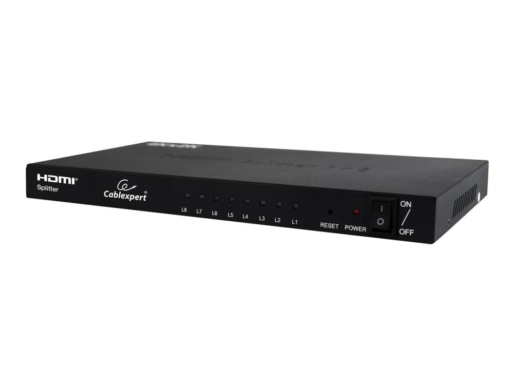 Gembird DSP-8PH4-03, HDMI, 8x HDMI, 1x HDMI, 1920 x 1080 pikseliä, Musta, Terästä