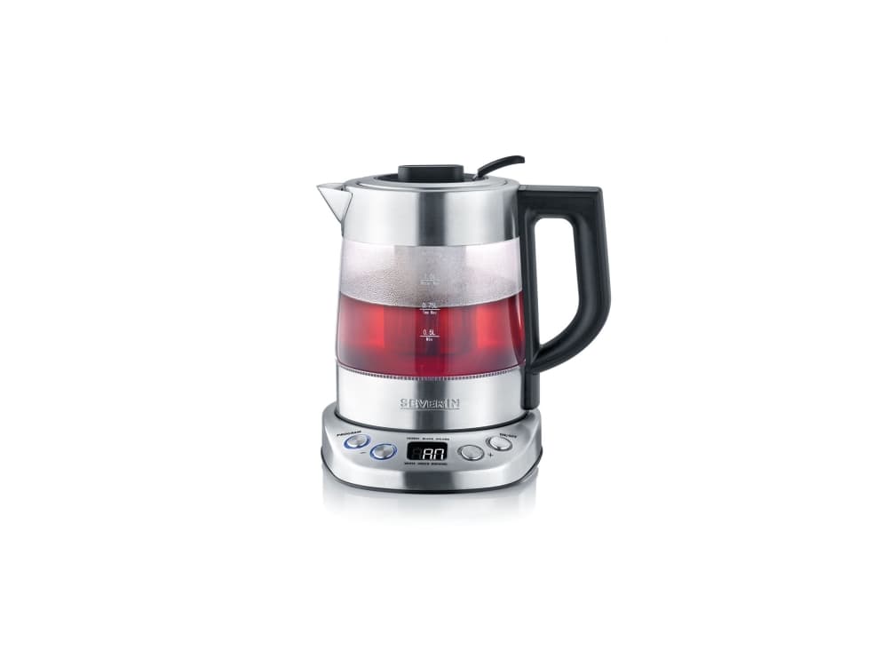 Severin WK 3473, 1 L, 2200 W, Ruostumaton teräs, Läpinäkyvä, Lasi, Ruostumaton teräs, Säädettävä termostaatti, Veden tason ilmaisin